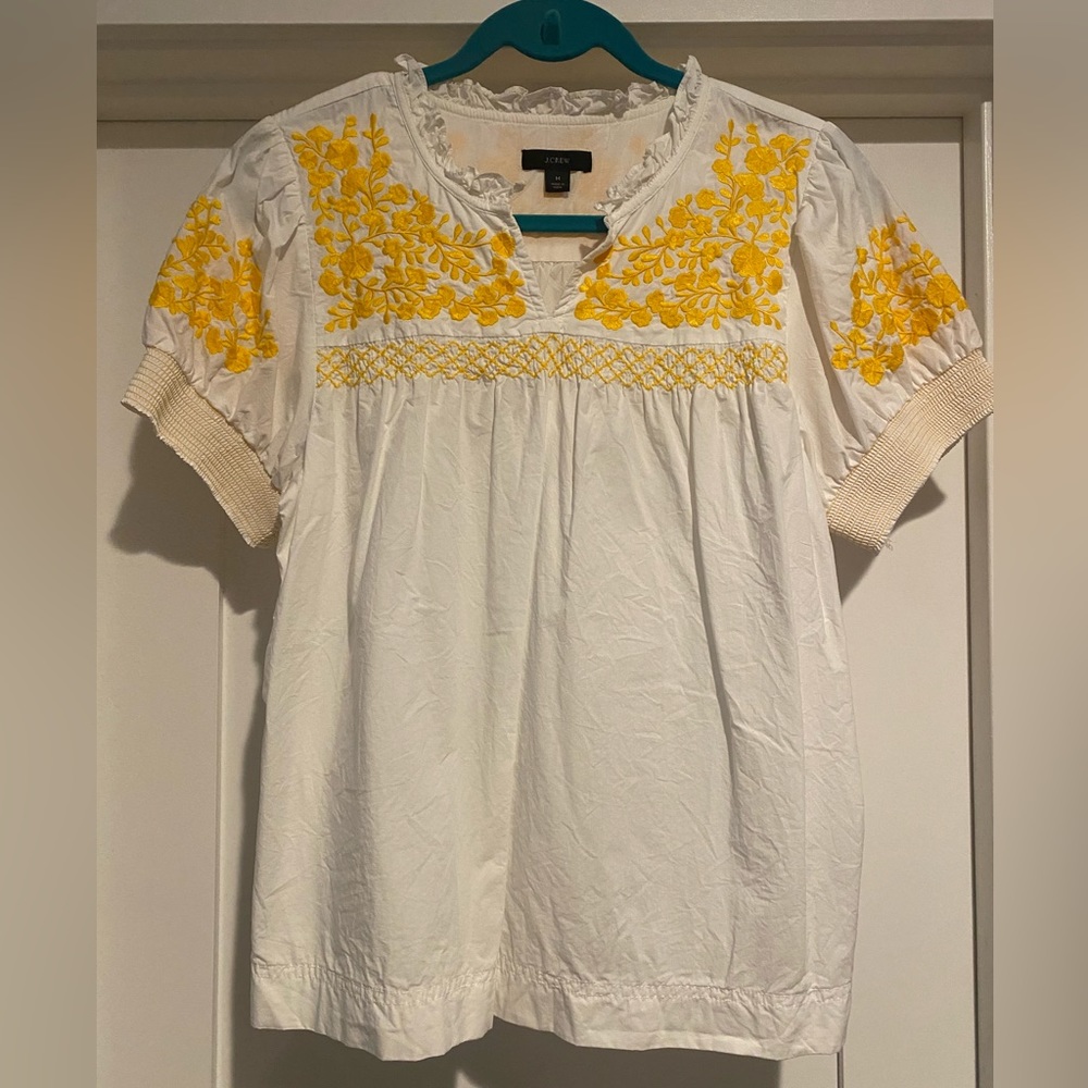 J. Crew smocked, embroidered blouse
